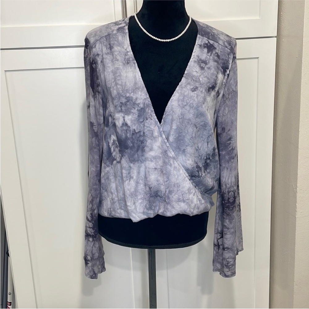 Lunik Gray Tie-Dye Wrap Blouse